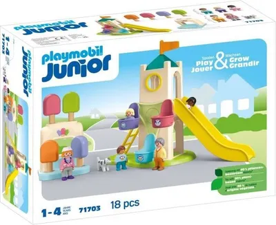 Produktbild von PLAYMOBIL Junior Spielplatz mit Riesenrutsche, 71703, 5 Figuren, Mit Zubehör, Ab 1 Jahr