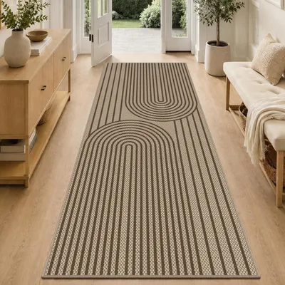 Immagine prodotto di Tappeto corridoio/ingresso, cucina, 80x200 cm, aspetto juta, marrone, lavabile, antiscivolo, spessore 0,5 cm