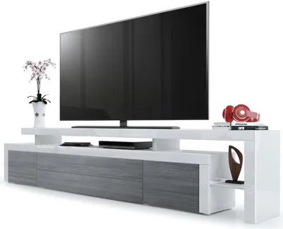 Produktbild von Vladon TV Board Lowboard Leon V3,  Germany, Korpus und Überbau in Weiß Hochglanz / Front in Avola-Anthrazit mit Rahmen in Weiß Hochglanz (227 x 52 x 35 cm)