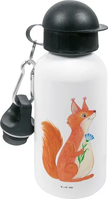 Produktbild von Mr. & Mrs. Panda Wasserflasche Eichhörnchen Blume - Weiß - Geschenk, Motivation Sprüche, Spaß, glücklich Spruch, outdoor trinkflasche, Sportflasche, Kinder, schulflasche