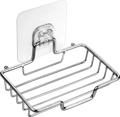 Produktbild von Seifenschale ohne Bohren, transparenter selbstklebender Seifenkorb, Edelstahl, Badezimmer-Duschregal, an der Wand montiertes Küchenschwammregal