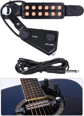 Image de Micro pour guitare acoustique avec préamplificateur - Sortie audio et réglage du volume - Câble de 3 mètres - Pour guitares acoustiques
