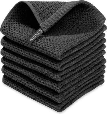 Produktbild von 6er Set Geschirrtücher aus Baumwolle, 34x72 cm, Waffelstruktur, saugfähige und strapazierfähige Küchentücher (Schwarz)