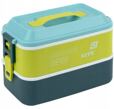 Obrázok produktu pre Lunchbox s priehradkami, box na raňajky s uchom a príborom, 2000 ml, Kite