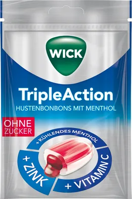 Immagine prodotto di WICK Caramelle per la tosse a tripla azione senza zucchero con mentolo 72 g