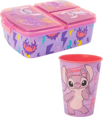 Produktbild von Disney Stitch 2 tlg. Lunch Set Brotdose mit 3 Kammern Trinkbecher 260 ml