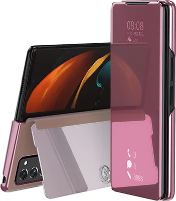 Produktbild von Pouzdro pro Samsung Galaxy Z Fold 2 5G průsvitný zrcadlové skládací PU kožené ochranné pouzdro Růžové zlato