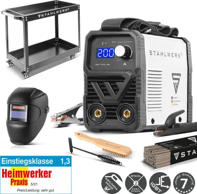 Produktbild von STAHLWERK Elektroden-Schweißgerät ARC 200 MD – Vollausstattung mit Gerätewagen – MMA (E-Hand) bis 200 A, flexibel einsetzbar ohne Gas, Smartkühlung