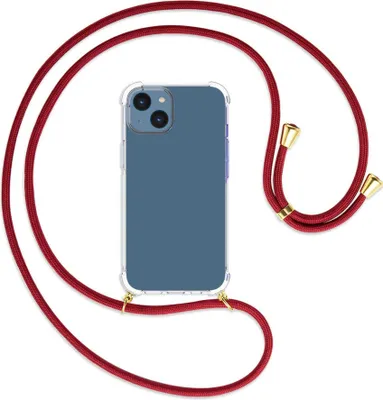 Produktbild von Handykette Backcover-Schutzhülle mit Band (Metall goldfarben) für Apple iPhone 14 (6.1'') - dunkelrot