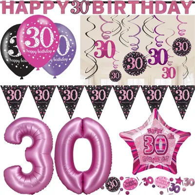 Produktbild von Partyset 30. Geburtstag Deko Geburtstagsdeko Deko pink rosa schwarz Frau Zahl