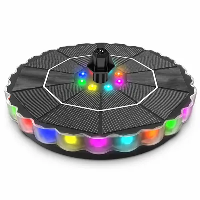 Produktbild von Solar Teichpumpe schwimmend mit LED Licht, 8 Modi Garten Springbrunnen Solar für Vogelbad, Fischteich & Outdoor Deko