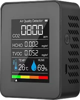 Image de Détecteur de formaldéhyde Capteur de COVT CO2 PM2.5 Température Humidité Testeur de qualité de l'air 5 en 1 Noir