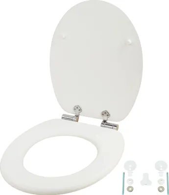 Obrázok produktu pre Relaxdays – WC sedadlo, dvojité pomalé zatváranie, 37,5 x 43,5 cm, MDF, nosnosť do 150 kg, oválne WC sedadlo, biele