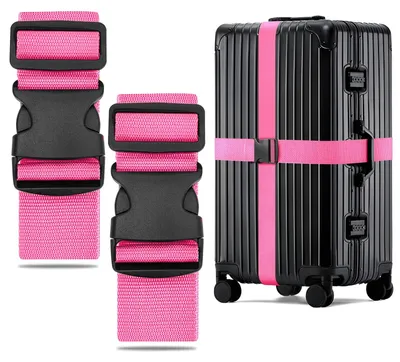 Immagine prodotto di Cinghia per valigia - Cinghia per bagagli - 130-250 cm - Nylon - Rosa - 2 pezzi