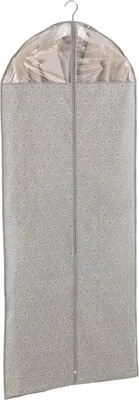 A garment bag hanging on a hook.