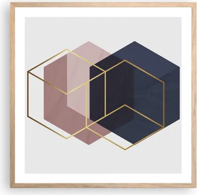 Produktbild von Gerahmtes Poster - Rahmen in heller Eiche - Sechsecke Modern Gold - 60x60 cm - Wand Bild - Wanddeko - Wandbilder - Kunstposter - Wandposter - Bilderrahmen - Bilder - Kunstdruck - P2NAC60x60-4691