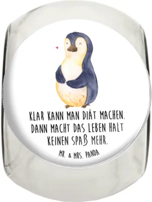 Produktbild von Mr. & Mrs. Panda Naschglas Pinguin Diät XL 2000ml - Weiß - Geschenk, Süßigkeitenglas, Vorratsbehälter, Kugelrund, Abnehmen, glasbehälter, schraubglas, Motivation