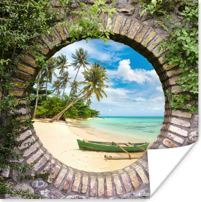Produktbild von MuchoWow® Poster Strand - Palme - Aussicht - Kanu 100x100 cm - Babyzimmer