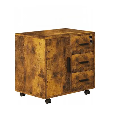 Image de Caisson de bureau à roulettes avec serrure à clé, meuble mobile marron