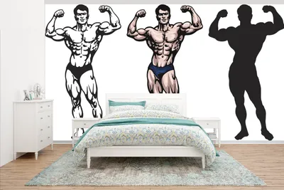 Produktbild von MuchoWow® Fototapete für Wohnzimmer oder Schlafzimmer Wandtapete Vinyl Motivtapete Eine Illustration von drei Bodybuildern - 535x300 cm - Wanddekoration