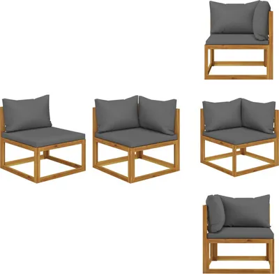 Image de vidaXL Ensemble de 2 canapés avec coussins gris foncé en bois massif d'acacia - éléments de canapés de jardin