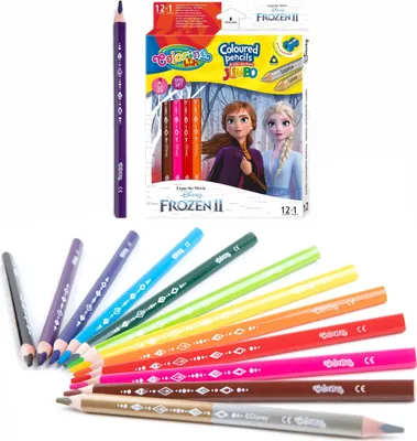 Produktbild von JUMBO dreieckige Bleistifte 12 Stück 13 Farben + Anspitzer Colorino Kids Frozen