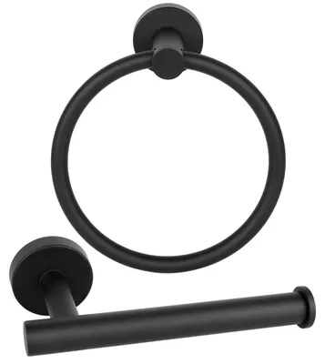 Immagine prodotto di Omgoods - Set di porta asciugamani e portarotolo di carta - Acciaio inossidabile nero SUS304