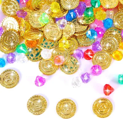 Produktbild von Piratenschatz 200 Stück, 100 Goldmünzen und 100 Edelsteine, für Kindergeburtstag