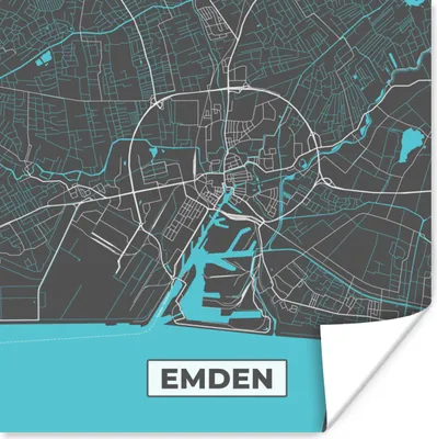 Produktbild von MuchoWow® Poster Karte - Stadtplan - Emden - Deutschland - Blau 75x75 cm - Wand Dekoration