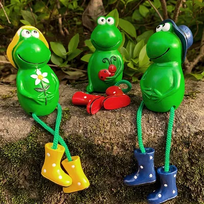 Immagine prodotto di 3 decorazioni a forma di rana, figure da giardino specchiate, statue per esterni