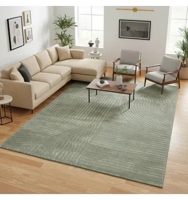 Produktbild von Melis Home Langflorteppich Grün 80x300 cm Moderner cremefarbener Teppich mit geometrischen Reliefs, für Wohn- oder Schlafzimmer, -