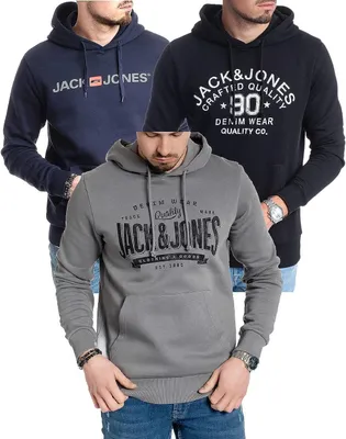 Produktbild von 3er Mix Jack & Jones Hoodie Herren Kapuzenpullover Sweatshirt Mix Logo Print, 3er HD-054Navy/MikaBlOPT06/MikaSed-3XL