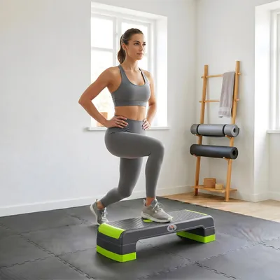 Produktbild von Sweiko Aerobik-Stepper, 3-stufig höhenverstellbar, bis 150 kg, 78 x 28 x 20 cm, Grau/Grün