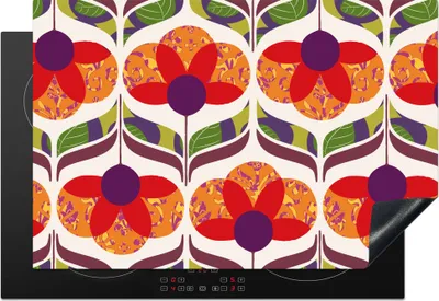 Produktbild von KitchenYeah© Herdabdeckplatte Retro - Flower Power - Vintage - Farben , 76x51cm, Küche Deko, Glaskeramikkochfeld Herdabdeckung, Abdeckplatte fùr Kochfeld