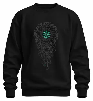 Produktbild von Vegvisir Wikinger Kompass nordisch Runenkreis Valknut Fenris Sweatshirt Pullover, Schwarz, XL