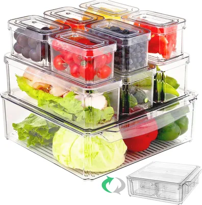 Produktbild von Küchenorganizer-Set Kühlschrank Organizer 10er Set, mit Deckel, 3 Größen, Küchen Organizer, (Organizer Set Speisekammer Vorratsbehälter mit Deckel, 10