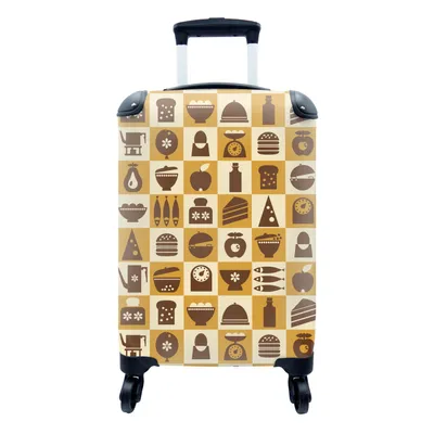 Produktbild von MuchoWow® Koffer Handgepäck Trolley Rollkoffer Kleine Reisekoffer mit 4 Rollen - Küche - Kochen - Vintage - Muster - Cabin Size < 55x40x23 cm & 55x40x20 cm - Fotokoffer - Kabinenkoffer - Boardgepäck - Reise-Box - Reisekoffer - Reisegepäck - Koffer mit Bild - Trolley für Kinder