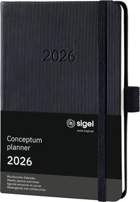 Obrázok produktu pre SIGEL C2615 Týždenný poznámkový kalendár Conceptum 2026, cca A6, tvrdá väzba, čierny