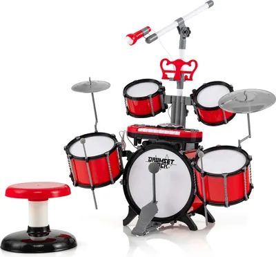 Produktbild von COSTWAY Schlagzeugset mit Keyboard & Hocker, Jazz-Schlagzeug mit Mikrofon, Notenständer, multifunktionalem Keyboard & DJ Kit, Audioeingang, Musikinstrument für Kinder ab 3 Jahre, Rot