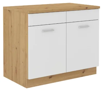 Produktbild von Spülenschrank Buffet Küche Mario 100 Küchenzeile Einbauküche Weiss Eiche Artisan