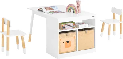 Image de Table pour enfants avec 2 chaises - Table de jeux & d'activités - Avec rangement - Montage nécessaire - Blanc