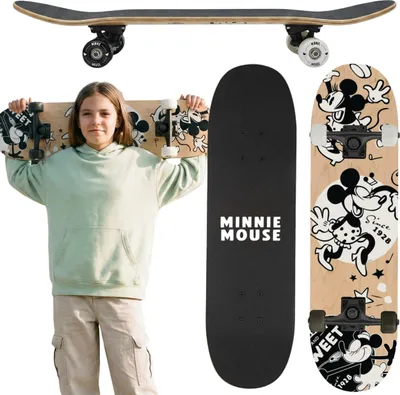 Produktbild von MINNIE Mouse DISNEY Jugend-Skateboard, aus Holz, 79 cm, rutschfestes Deck, stabil bis 100 kg