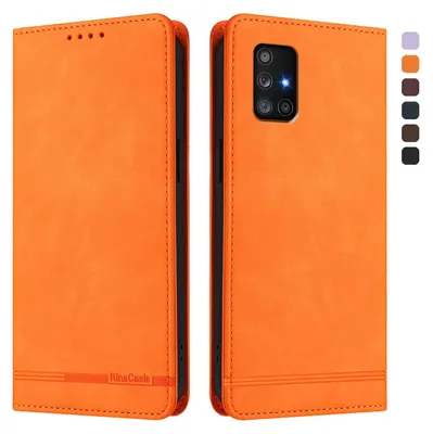 Produktbild von Hülle für Samsung Galaxy A71 4G, Retro Kunstleder Ständer Klapphülle mit Kartenfächer und Magnetische Orange