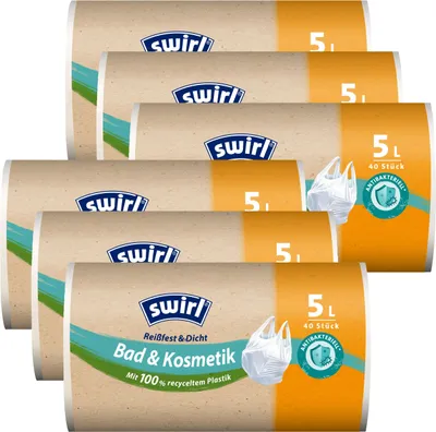 Produktbild von 6x Swirl Tragegriff Müllbeutel 5L ( 40 stk./Rolle )