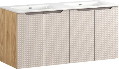 Produktbild von Doppelwaschtisch 120 cm breit in Eiche mit beige, LONDON-56-BEIGE, mit Waschbecken