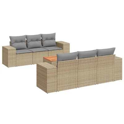 Produktbild von vidaXL 7-tlg. Garten-Sofagarnitur mit Kissen Beige Poly Rattan