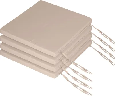 Zdjęcie produktu dla Poduszki na krzesła Relaxdays, zestaw 4 szt., 40 x 40 cm, poduszki z paskami, do użytku wewnątrz i na zewnątrz, poszycie poliestrowe, pianka, beżowe