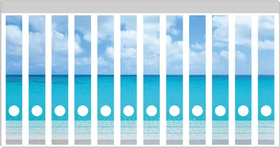 Produktbild von Wallario Ordnerrücken Sticker, selbstklebend für schmale Ordner, 12 Stück, Motiv Sandstrand und blaues Meer