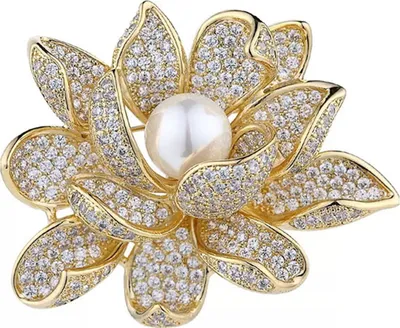 Produktbild von Elegante Brosche in Blumenform, glänzende Strasssteine, eingelegte Kunstperlen, Anstecknadel, Anzug, Revers, Schal, Abzeichen, Mantelzubehör