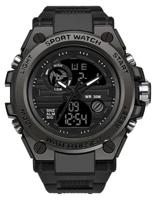 Produktbild von LED-Sportuhr, elektronisch, wasserdicht, leicht, mit doppelter Anzeige, leuchtend, Smartwatch für Jungen, schwarz